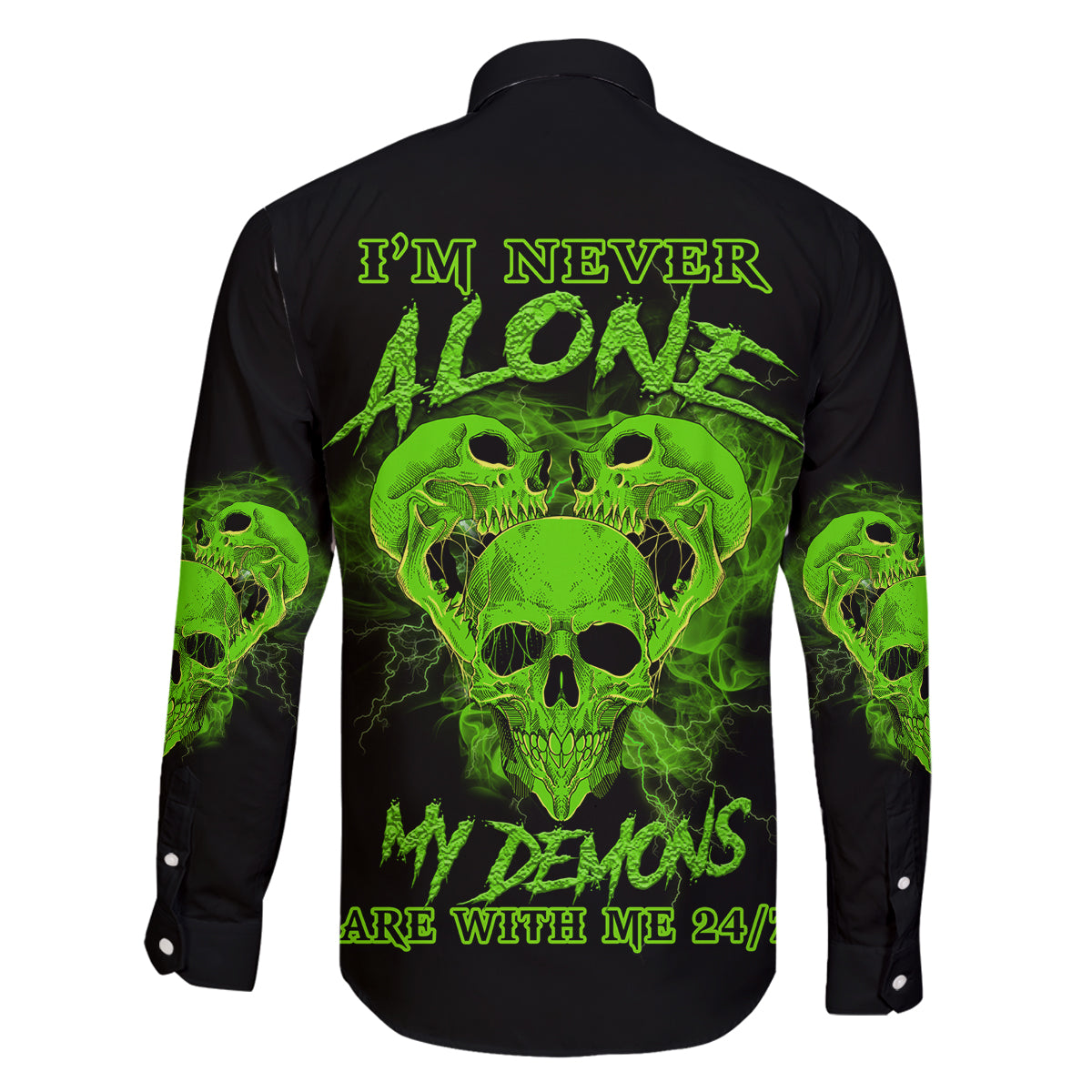 I'm Never Alone Skull Demon Family Matching Off Shoulder Maxi Dress and Hawaiian Shirt - Wonder Print Shop