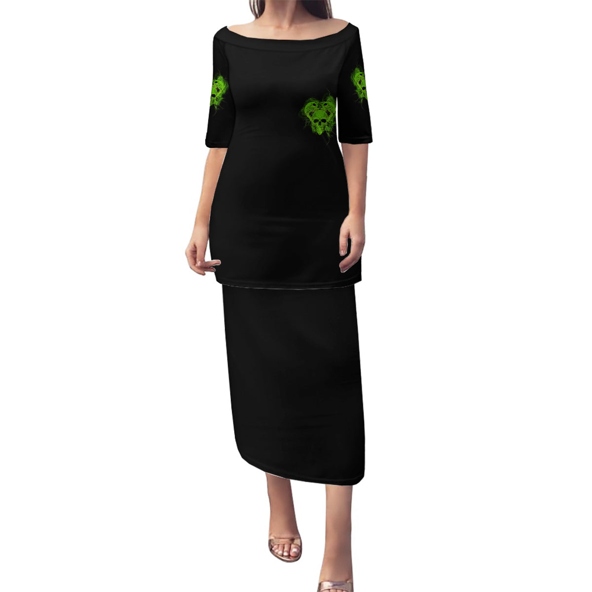 I'm Never Alone Skull Demon Family Matching Puletasi Dress and Hawaiian Shirt - Wonder Print Shop