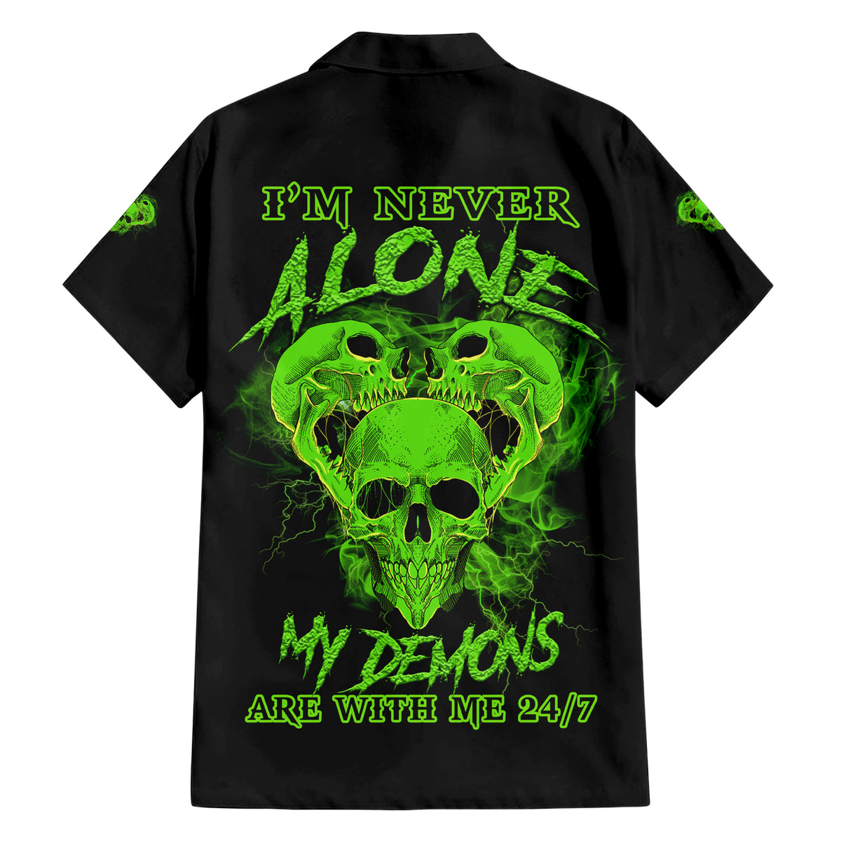 I'm Never Alone Skull Demon Family Matching Short Sleeve Bodycon Dress and Hawaiian Shirt - Wonder Print Shop