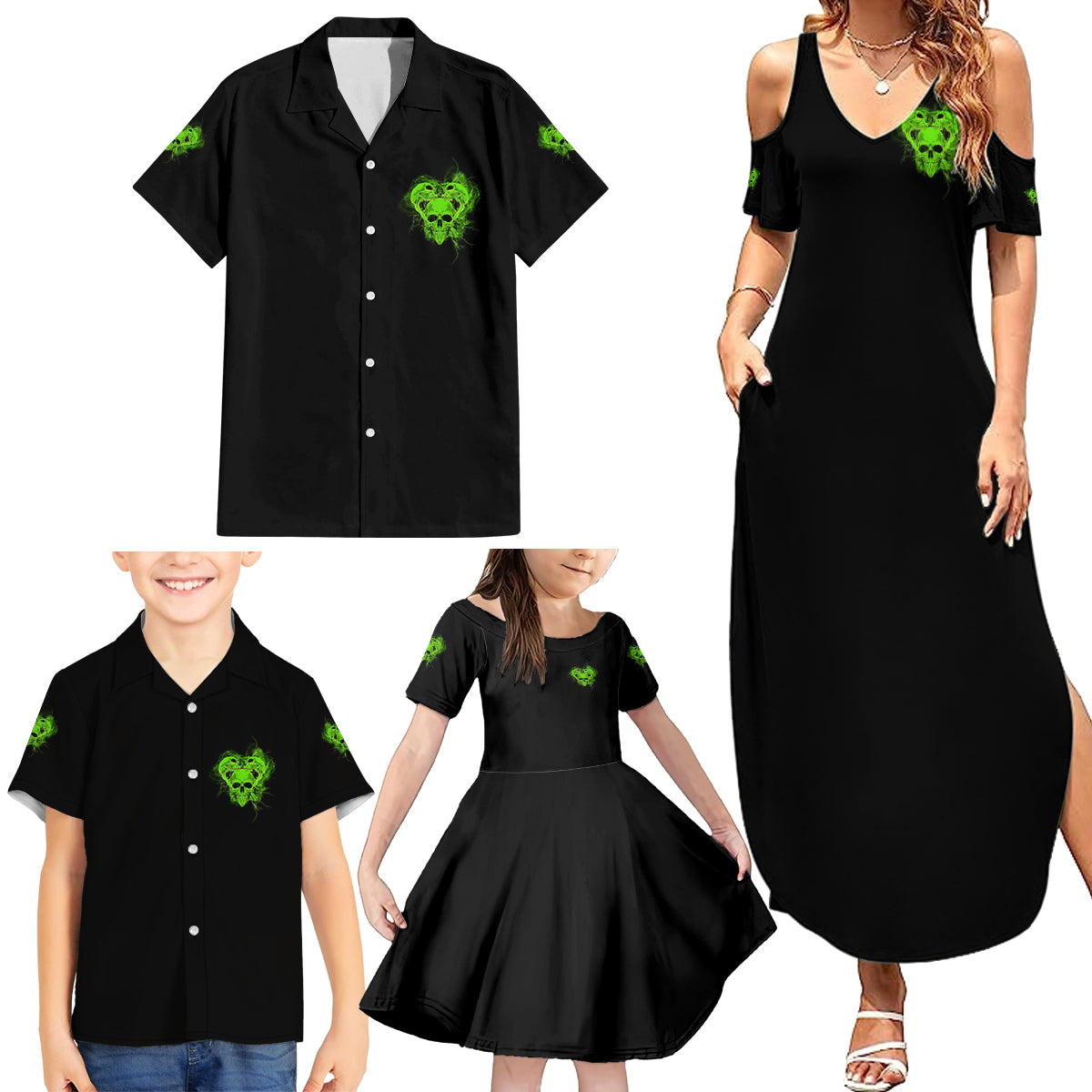 I'm Never Alone Skull Demon Family Matching Summer Maxi Dress and Hawaiian Shirt - Wonder Print Shop