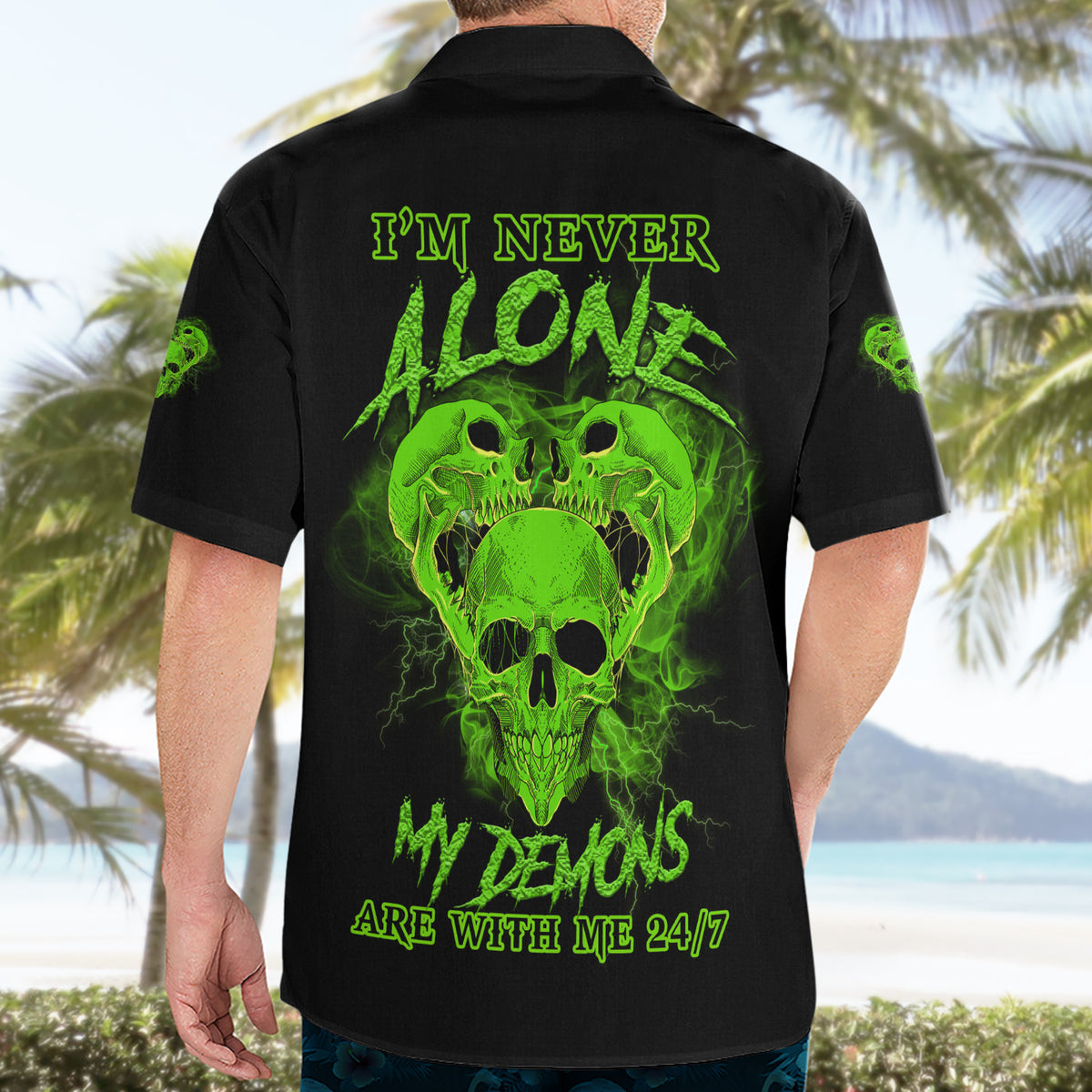 I'm Never Alone Skull Demon Hawaiian Shirt - Wonder Print Shop