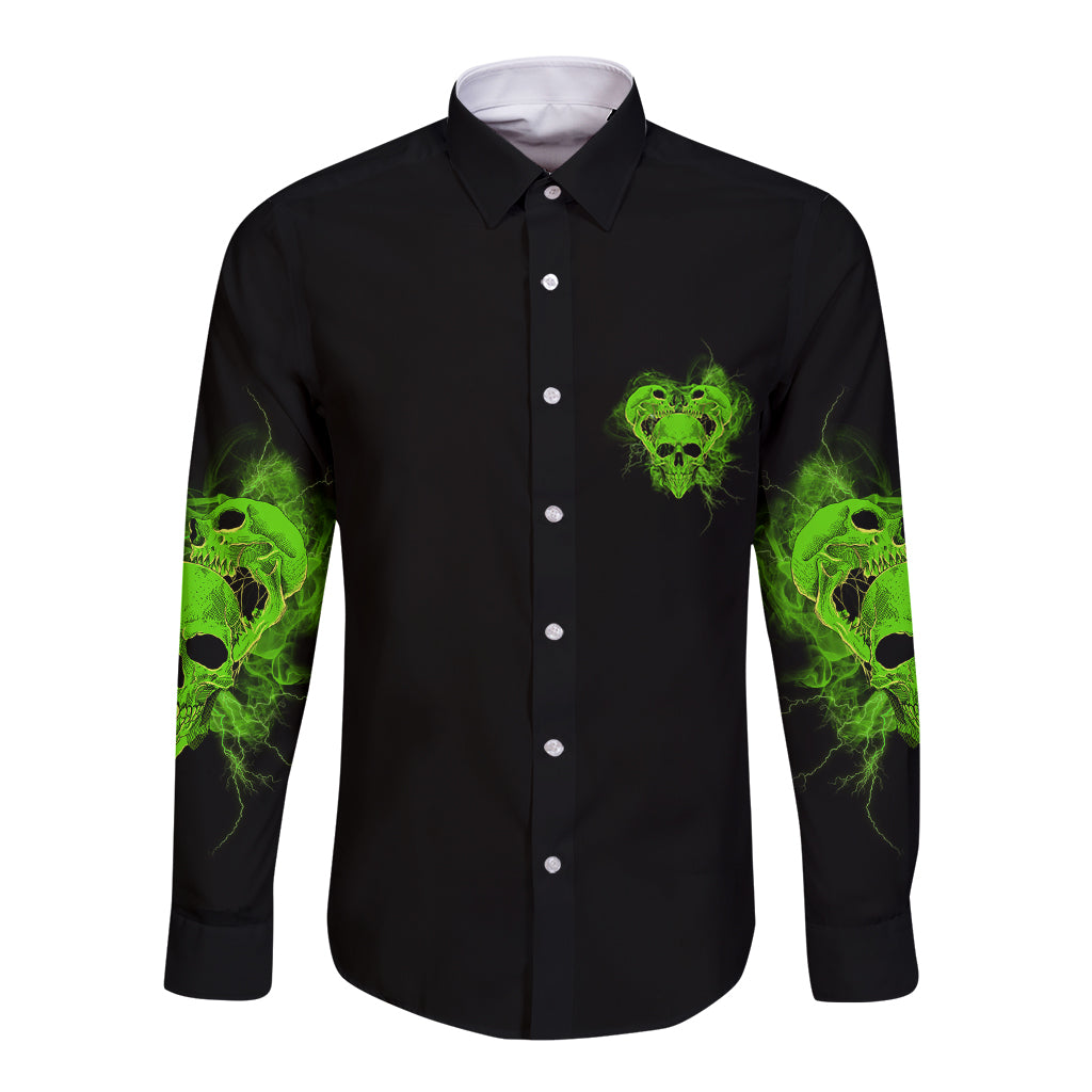 I'm Never Alone Skull Demon Long Sleeve Button Shirt - Wonder Print Shop