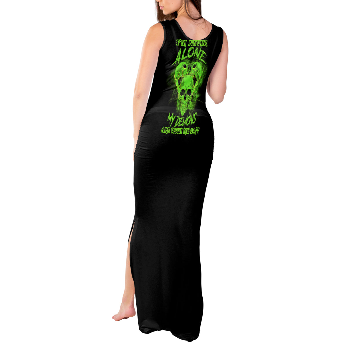 I'm Never Alone Skull Demon Tank Maxi Dress - Wonder Print Shop