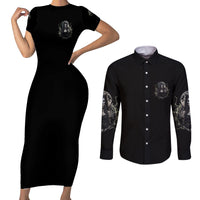 Hello Darkness My Old Friend Halloween Witch Couples Matching Short Sleeve Bodycon Dress and Long Sleeve Button Shirt - Wonder Print Shop