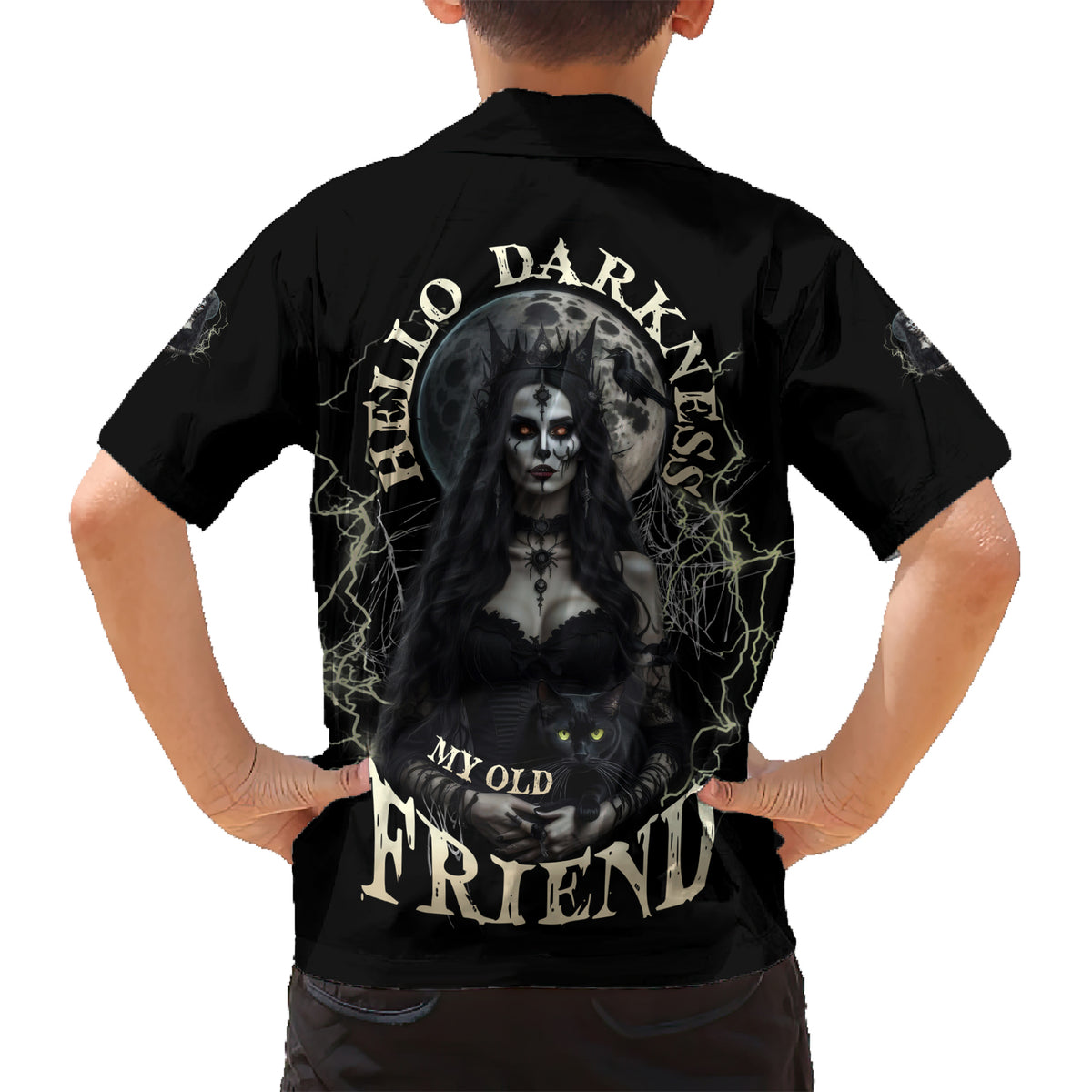 Hello Darkness My Old Friend Halloween Witch Family Matching Short Sleeve Bodycon Dress and Hawaiian Shirt - Wonder Print Shop