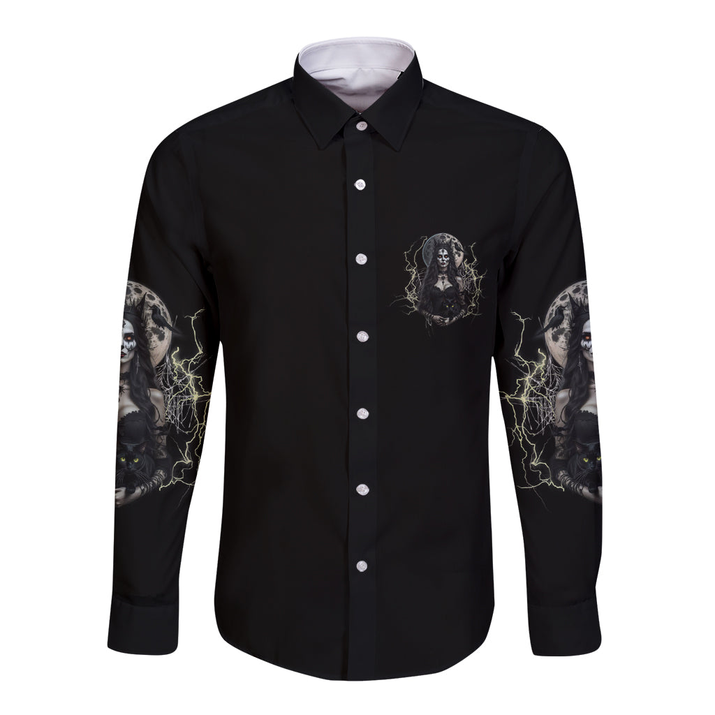 Hello Darkness My Old Friend Halloween Witch Long Sleeve Button Shirt - Wonder Print Shop