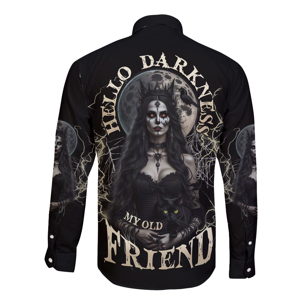 Hello Darkness My Old Friend Halloween Witch Long Sleeve Button Shirt - Wonder Print Shop