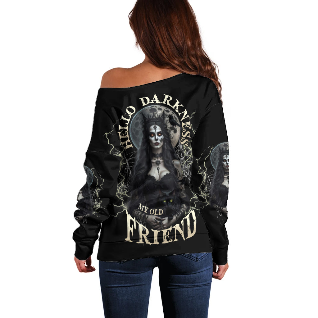 Hello Darkness My Old Friend Halloween Witch Off Shoulder Sweater - Wonder Print Shop