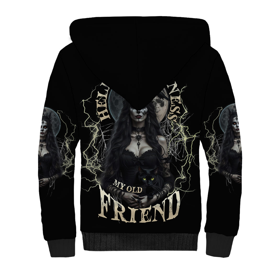 Hello Darkness My Old Friend Halloween Witch Sherpa Hoodie - Wonder Print Shop