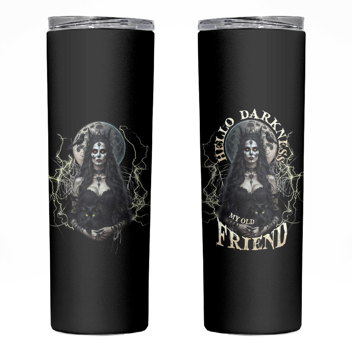Hello Darkness My Old Friend Halloween Witch Skinny Tumbler - Wonder Print Shop