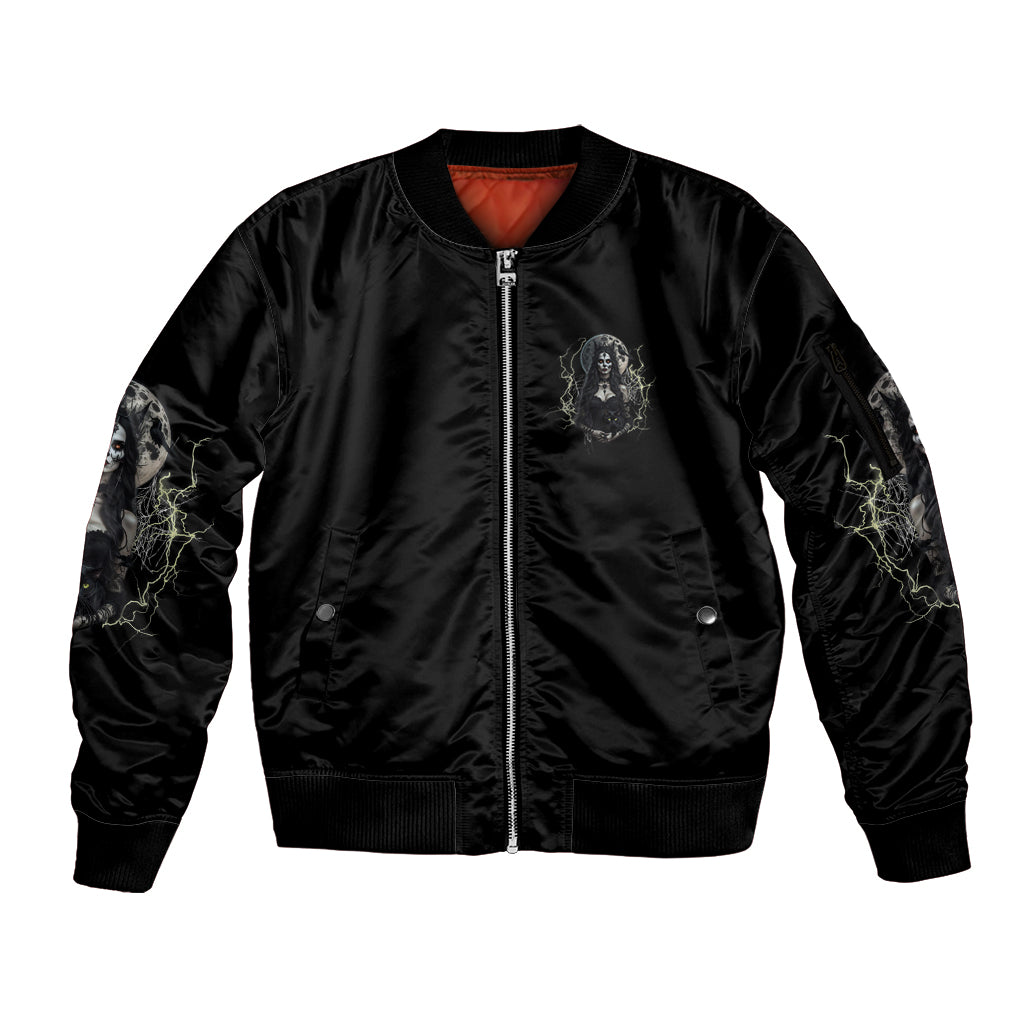 Hello Darkness My Old Friend Halloween Witch Sleeve Zip Bomber Jacket - Wonder Print Shop