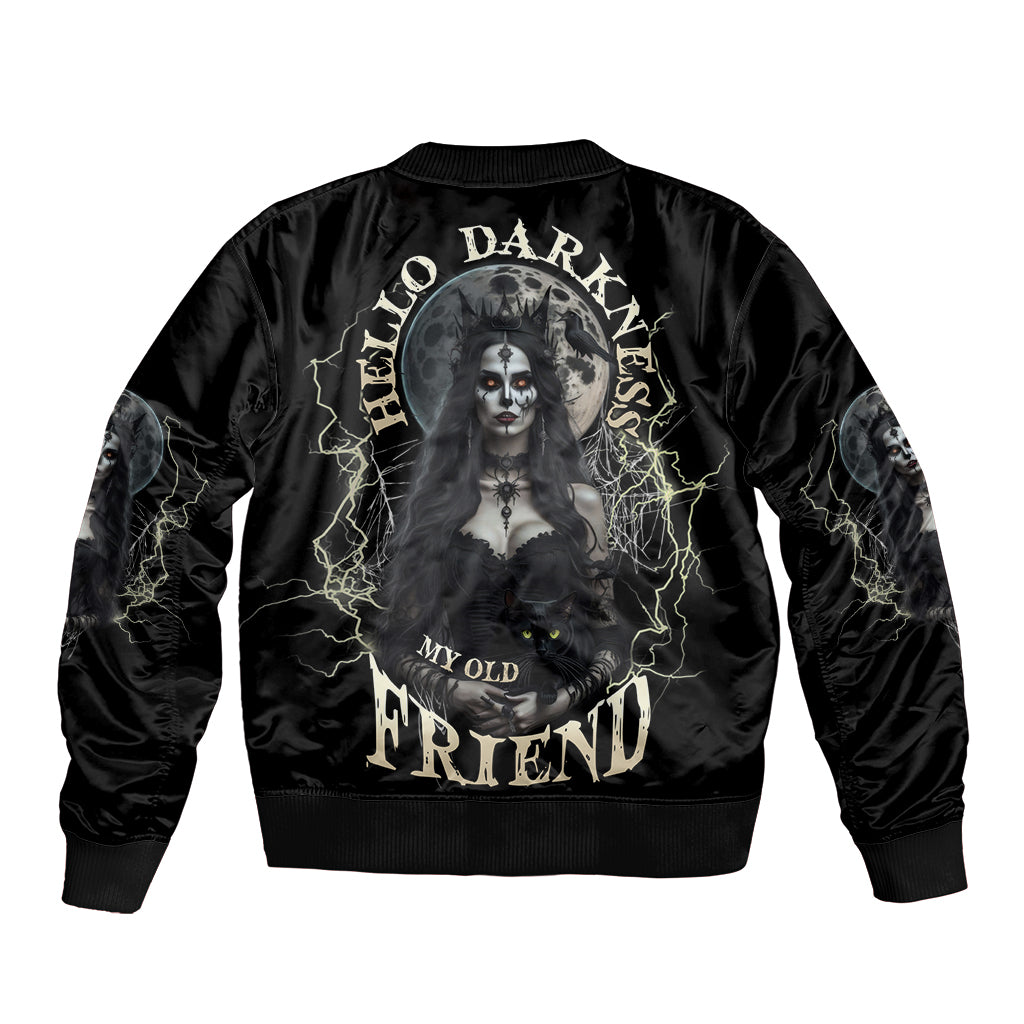 Hello Darkness My Old Friend Halloween Witch Sleeve Zip Bomber Jacket - Wonder Print Shop