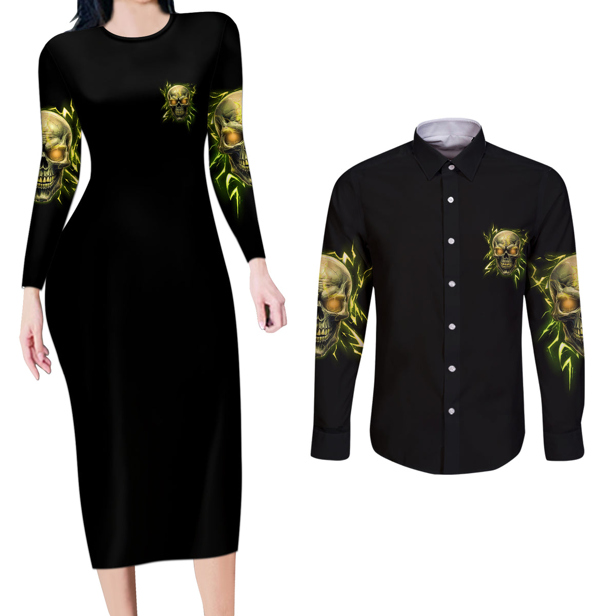 I'm Not Anti-social Mad Skull Couples Matching Long Sleeve Bodycon Dress and Long Sleeve Button Shirt - Wonder Print Shop