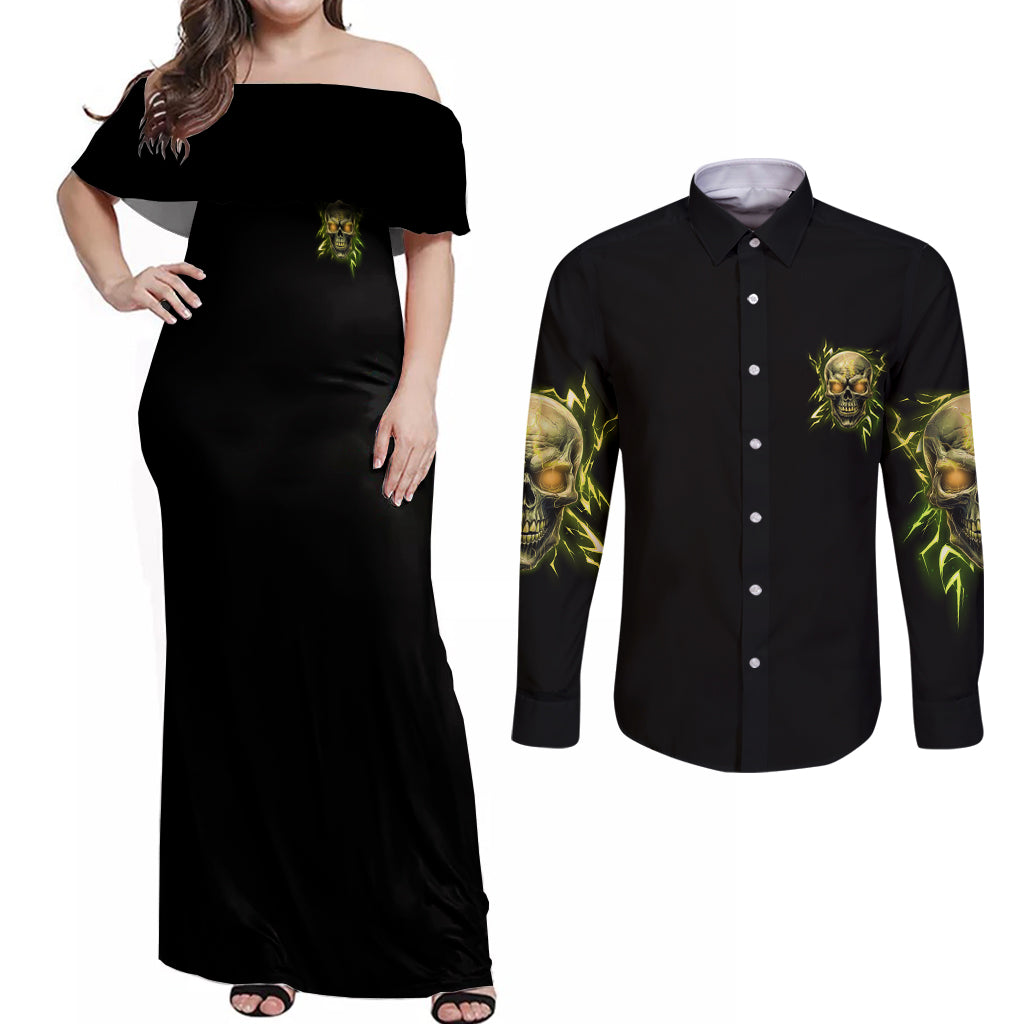 I'm Not Anti-social Mad Skull Couples Matching Off Shoulder Maxi Dress and Long Sleeve Button Shirt - Wonder Print Shop
