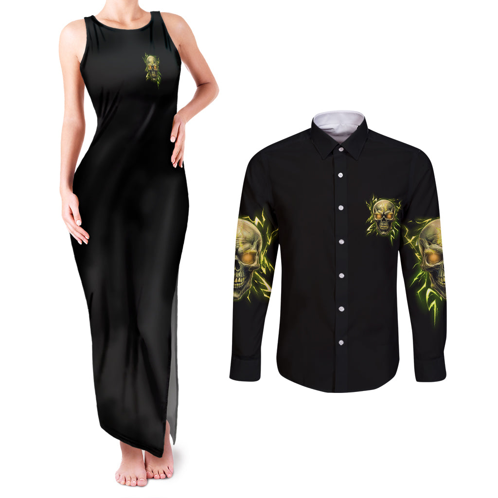 I'm Not Anti-social Mad Skull Couples Matching Tank Maxi Dress and Long Sleeve Button Shirt - Wonder Print Shop