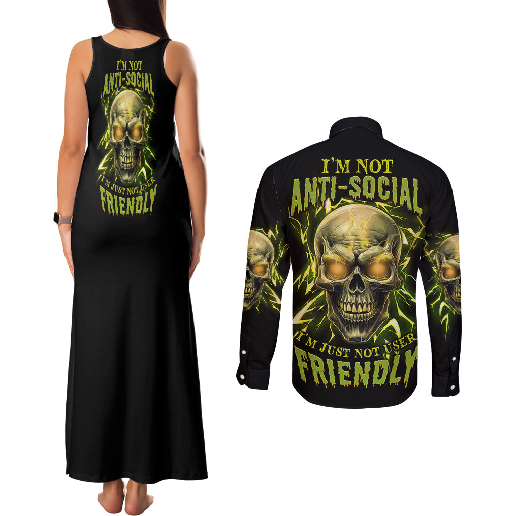 I'm Not Anti-social Mad Skull Couples Matching Tank Maxi Dress and Long Sleeve Button Shirt - Wonder Print Shop