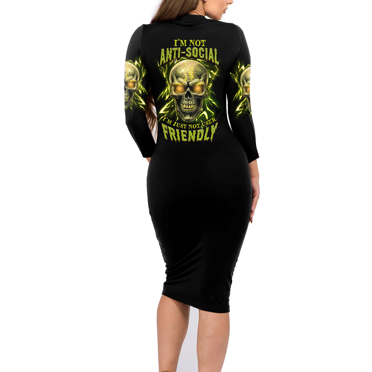 I'm Not Anti-social Mad Skull Family Matching Long Sleeve Bodycon Dress and Hawaiian Shirt - Wonder Print Shop