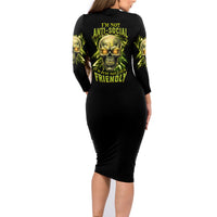I'm Not Anti-social Mad Skull Family Matching Long Sleeve Bodycon Dress and Hawaiian Shirt - Wonder Print Shop