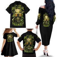 I'm Not Anti-social Mad Skull Family Matching Off Shoulder Long Sleeve Dress and Hawaiian Shirt - Wonder Print Shop