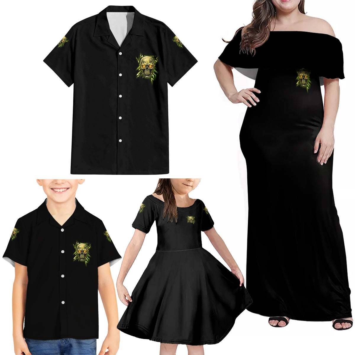 I'm Not Anti-social Mad Skull Family Matching Off Shoulder Maxi Dress and Hawaiian Shirt - Wonder Print Shop