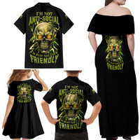 I'm Not Anti-social Mad Skull Family Matching Off Shoulder Maxi Dress and Hawaiian Shirt - Wonder Print Shop