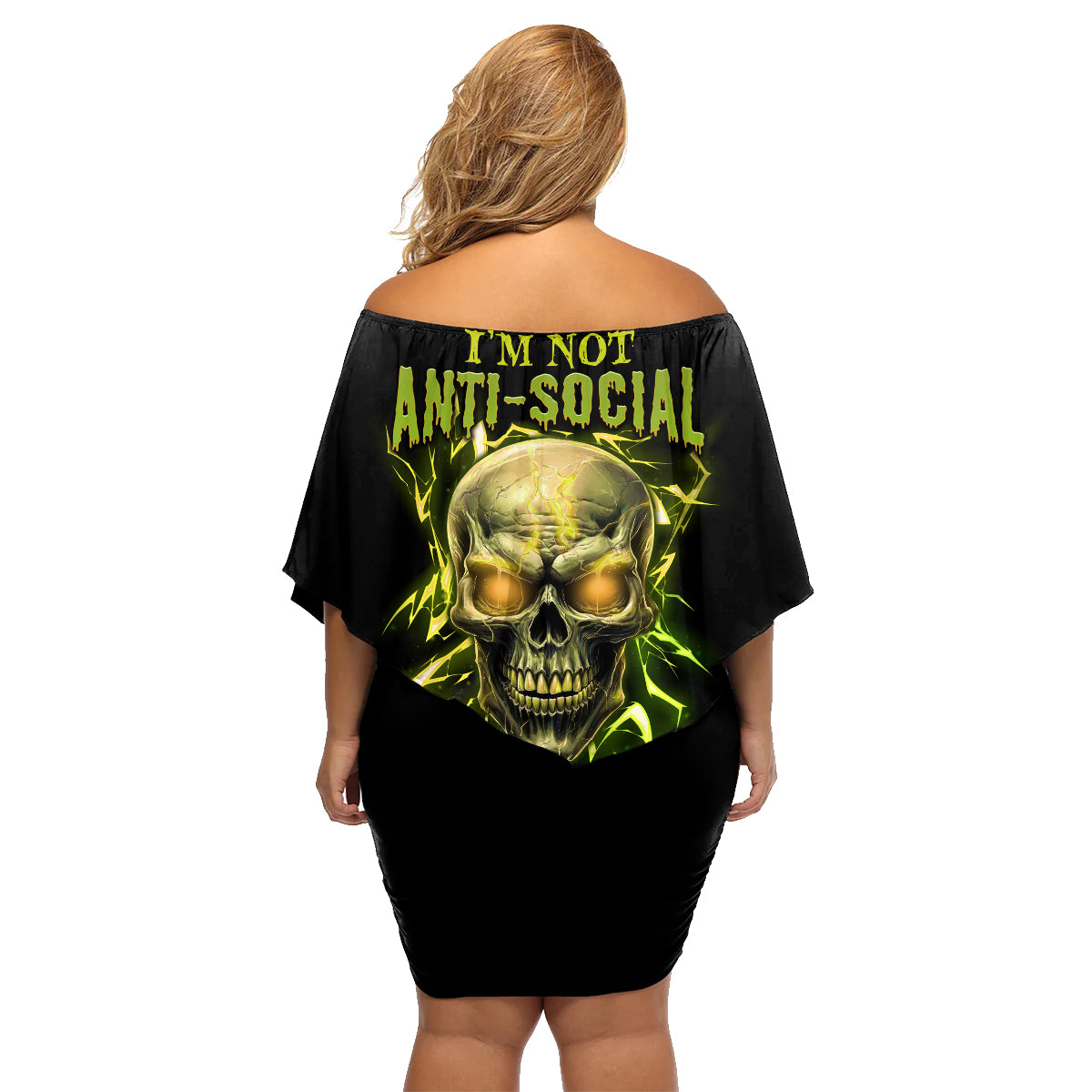 I'm Not Anti-social Mad Skull Family Matching Off Shoulder Short Dress and Hawaiian Shirt - Wonder Print Shop