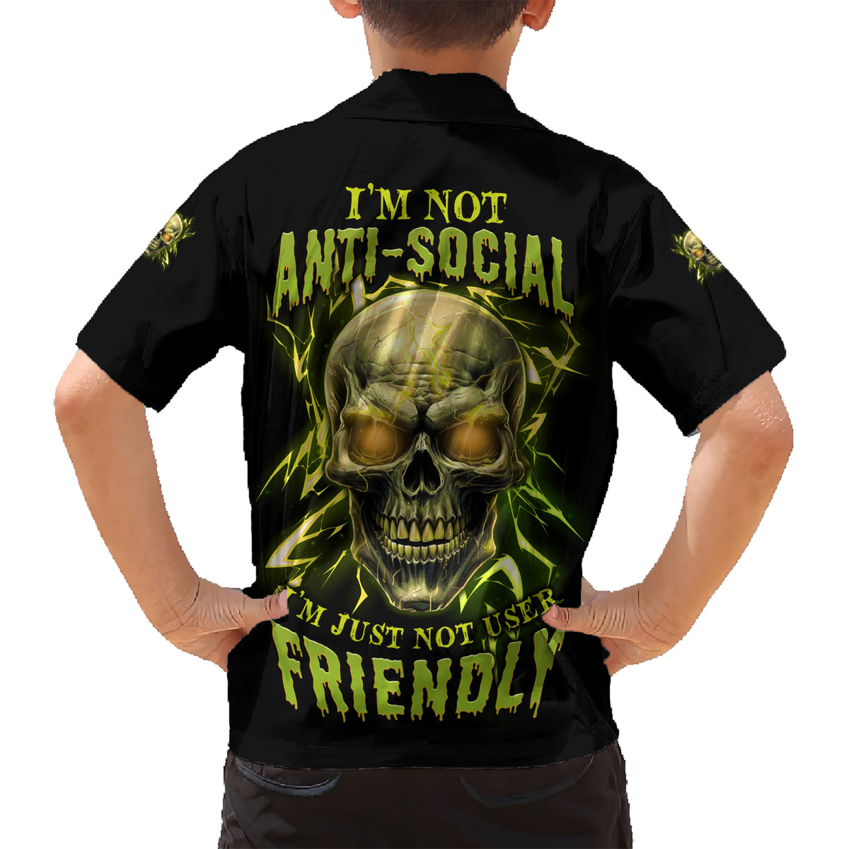 I'm Not Anti-social Mad Skull Family Matching Short Sleeve Bodycon Dress and Hawaiian Shirt - Wonder Print Shop