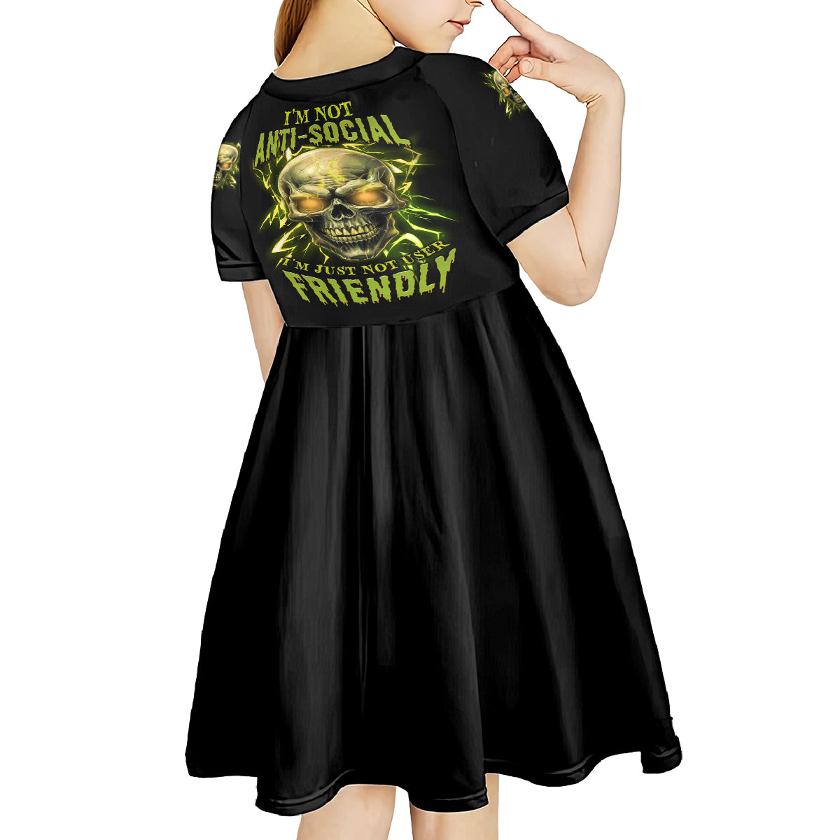 I'm Not Anti-social Mad Skull Kid Short Sleeve Dress - Wonder Print Shop