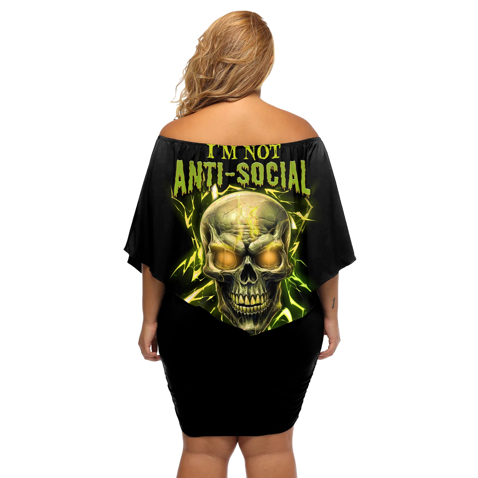 I'm Not Anti-social Mad Skull Off Shoulder Short Dress - Wonder Print Shop