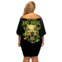 I'm Not Anti-social Mad Skull Off Shoulder Short Dress - Wonder Print Shop