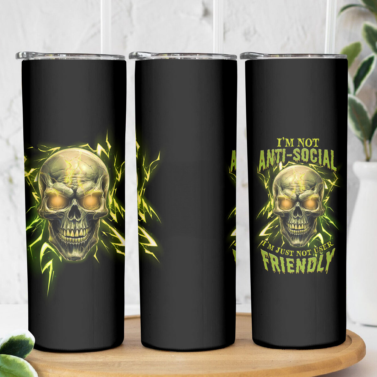 I'm Not Anti-social Mad Skull Skinny Tumbler - Wonder Print Shop