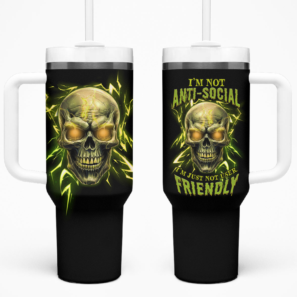 I'm Not Anti-social Mad Skull Tumbler With Handle - Wonder Print Shop