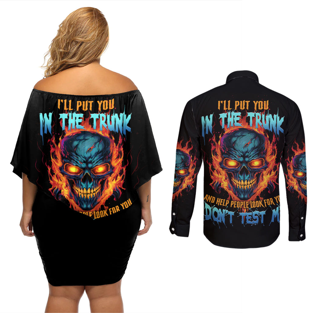 I'll Put You In The Trunk Couples Matching Off Shoulder Short Dress and Long Sleeve Button Shirt - Wonder Print Shop