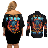 I'll Put You In The Trunk Couples Matching Off Shoulder Short Dress and Long Sleeve Button Shirt - Wonder Print Shop