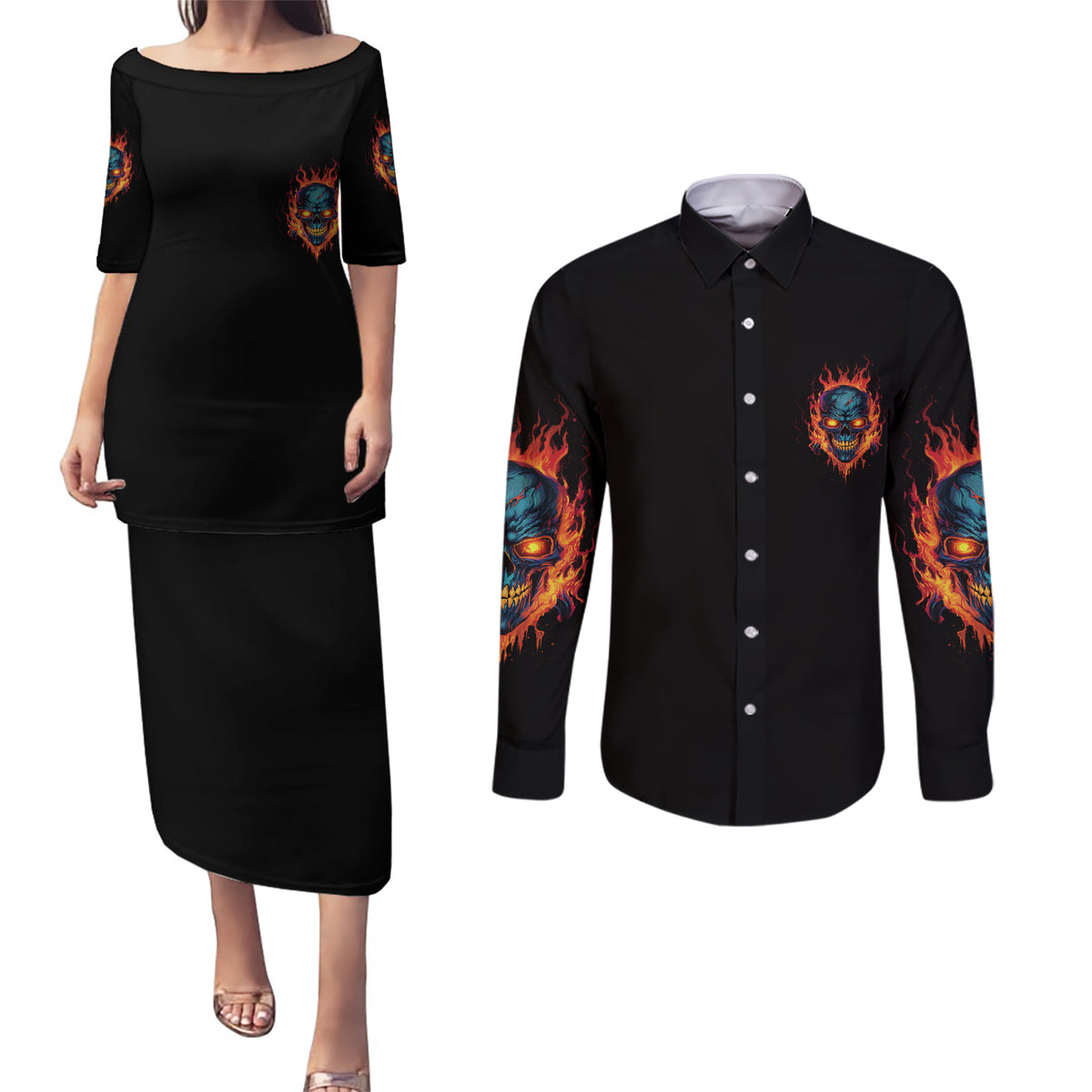 I'll Put You In The Trunk Couples Matching Puletasi Dress and Long Sleeve Button Shirt - Wonder Print Shop