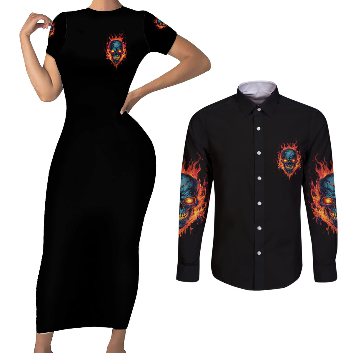 I'll Put You In The Trunk Couples Matching Short Sleeve Bodycon Dress and Long Sleeve Button Shirt - Wonder Print Shop