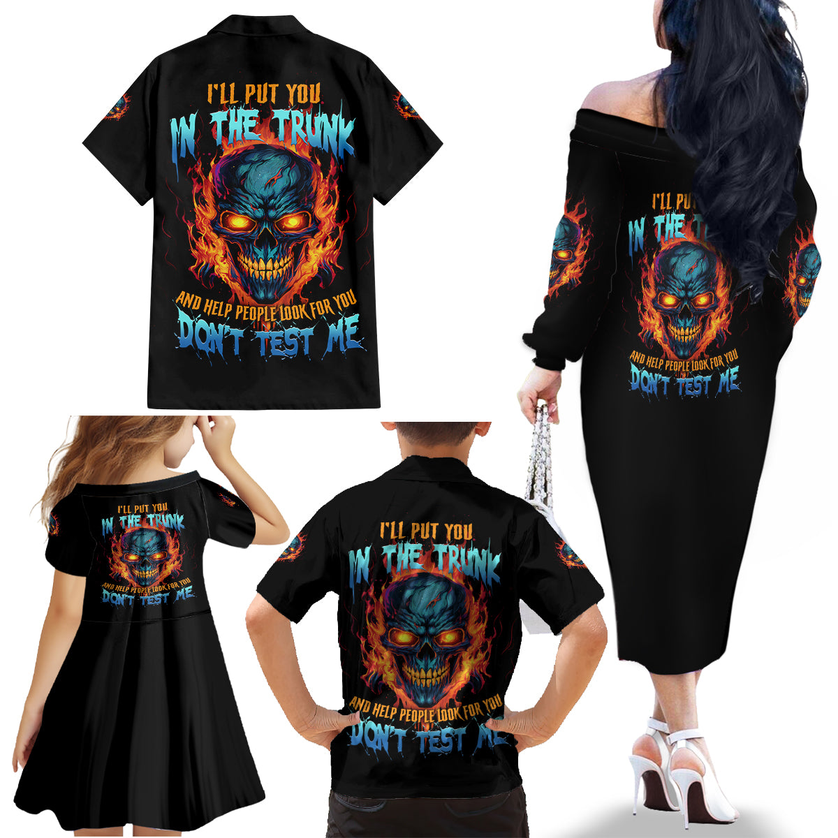 I'll Put You In The Trunk Family Matching Off Shoulder Long Sleeve Dress and Hawaiian Shirt - Wonder Print Shop