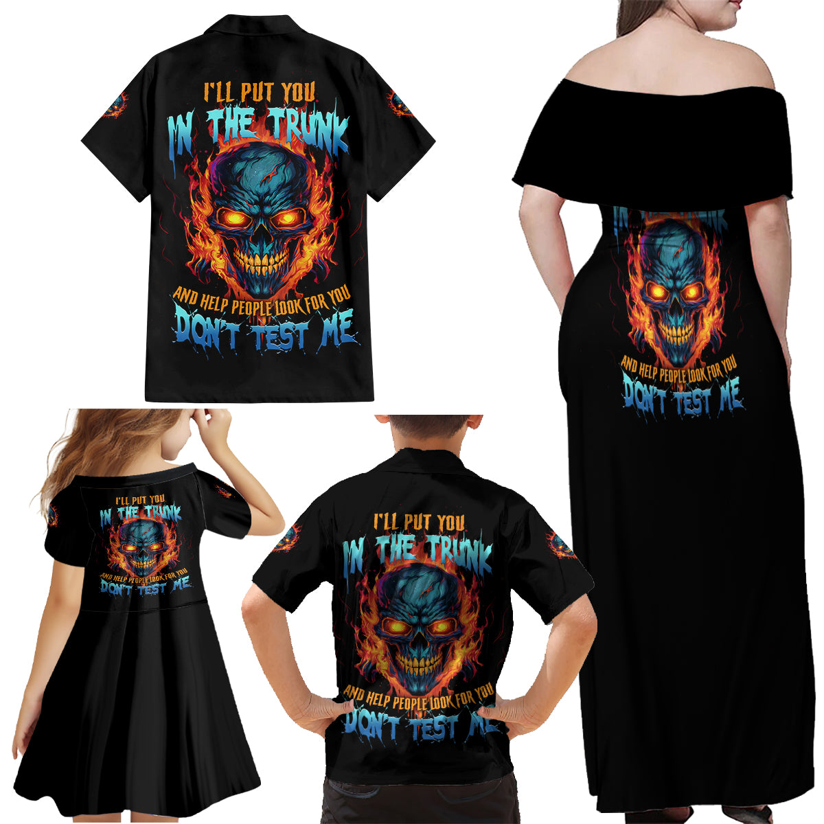 I'll Put You In The Trunk Family Matching Off Shoulder Maxi Dress and Hawaiian Shirt - Wonder Print Shop