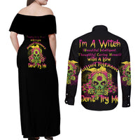 I'm A B With A Low Bullshit Tolerance Don't Try Me Couples Matching Off Shoulder Maxi Dress and Long Sleeve Button Shirt - Wonder Print Shop