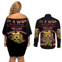 I'm A B With A Low Bullshit Tolerance Don't Try Me Couples Matching Off Shoulder Short Dress and Long Sleeve Button Shirt - Wonder Print Shop