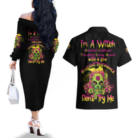 I'm A B With A Low Bullshit Tolerance Don't Try Me Couples Matching Off The Shoulder Long Sleeve Dress and Hawaiian Shirt - Wonder Print Shop