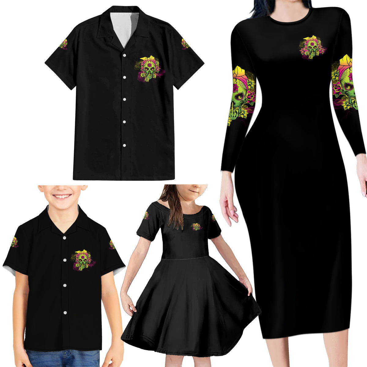 I'm A B With A Low Bullshit Tolerance Don't Try Me Family Matching Long Sleeve Bodycon Dress and Hawaiian Shirt - Wonder Print Shop
