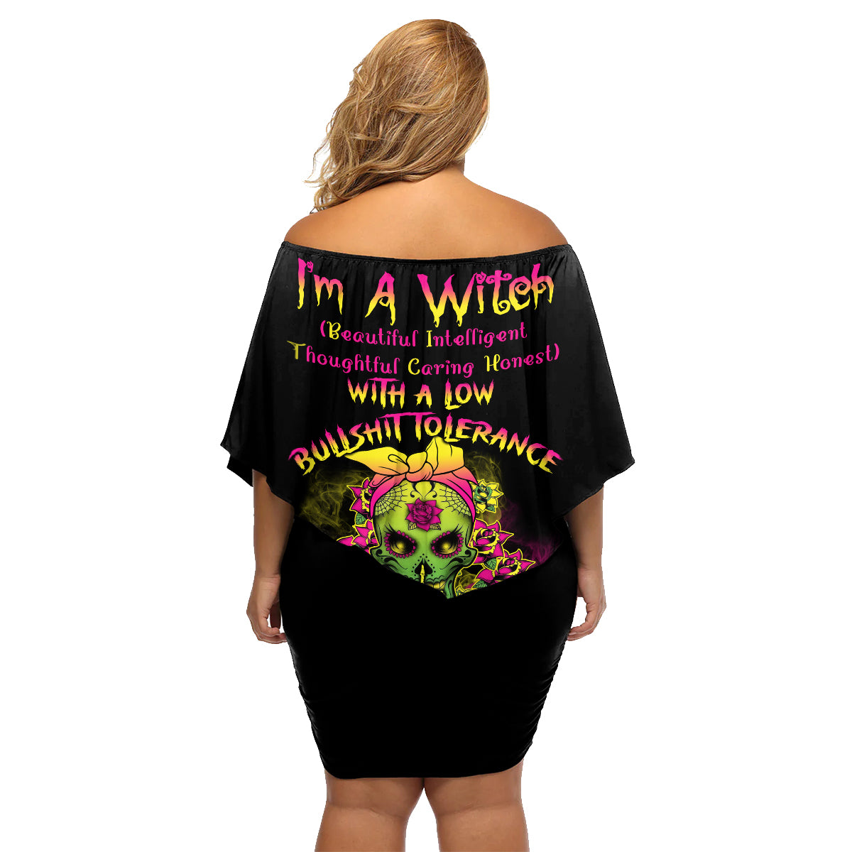 I'm A B With A Low Bullshit Tolerance Don't Try Me Family Matching Off Shoulder Short Dress and Hawaiian Shirt - Wonder Print Shop