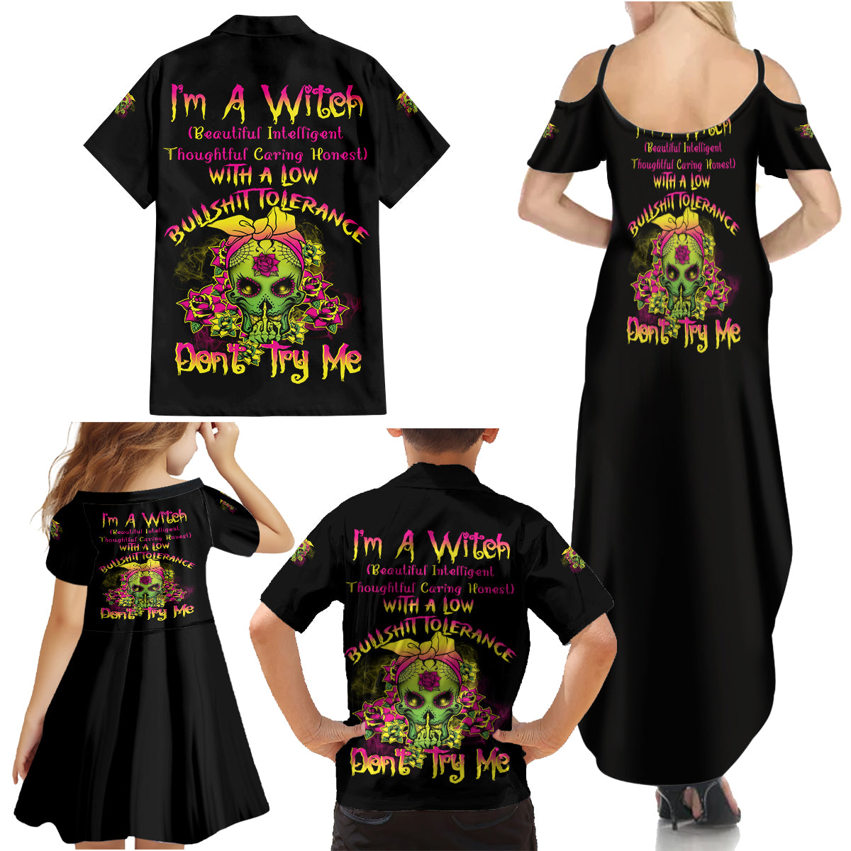 I'm A B With A Low Bullshit Tolerance Don't Try Me Family Matching Summer Maxi Dress and Hawaiian Shirt - Wonder Print Shop
