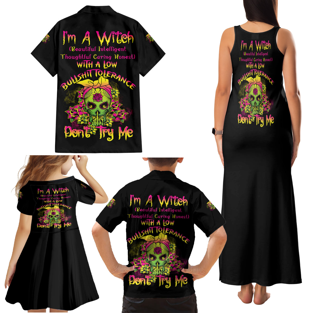 I'm A B With A Low Bullshit Tolerance Don't Try Me Family Matching Tank Maxi Dress and Hawaiian Shirt - Wonder Print Shop