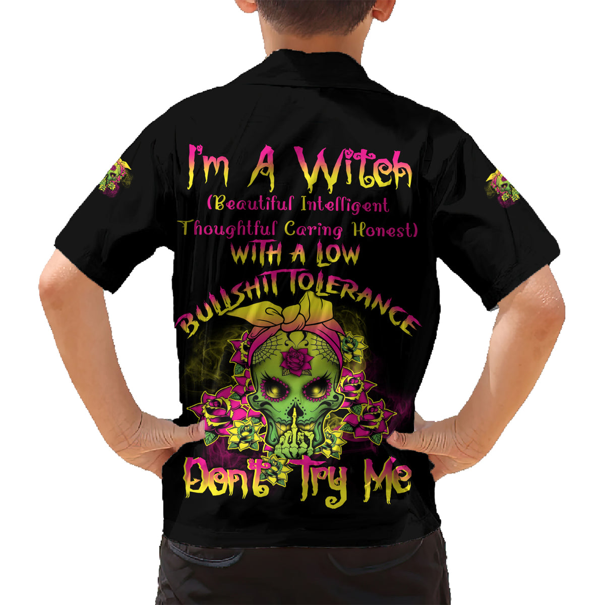 I'm A B With A Low Bullshit Tolerance Don't Try Me Kid Hawaiian Shirt - Wonder Print Shop