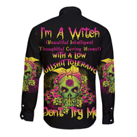 I'm A B With A Low Bullshit Tolerance Don't Try Me Long Sleeve Button Shirt - Wonder Print Shop