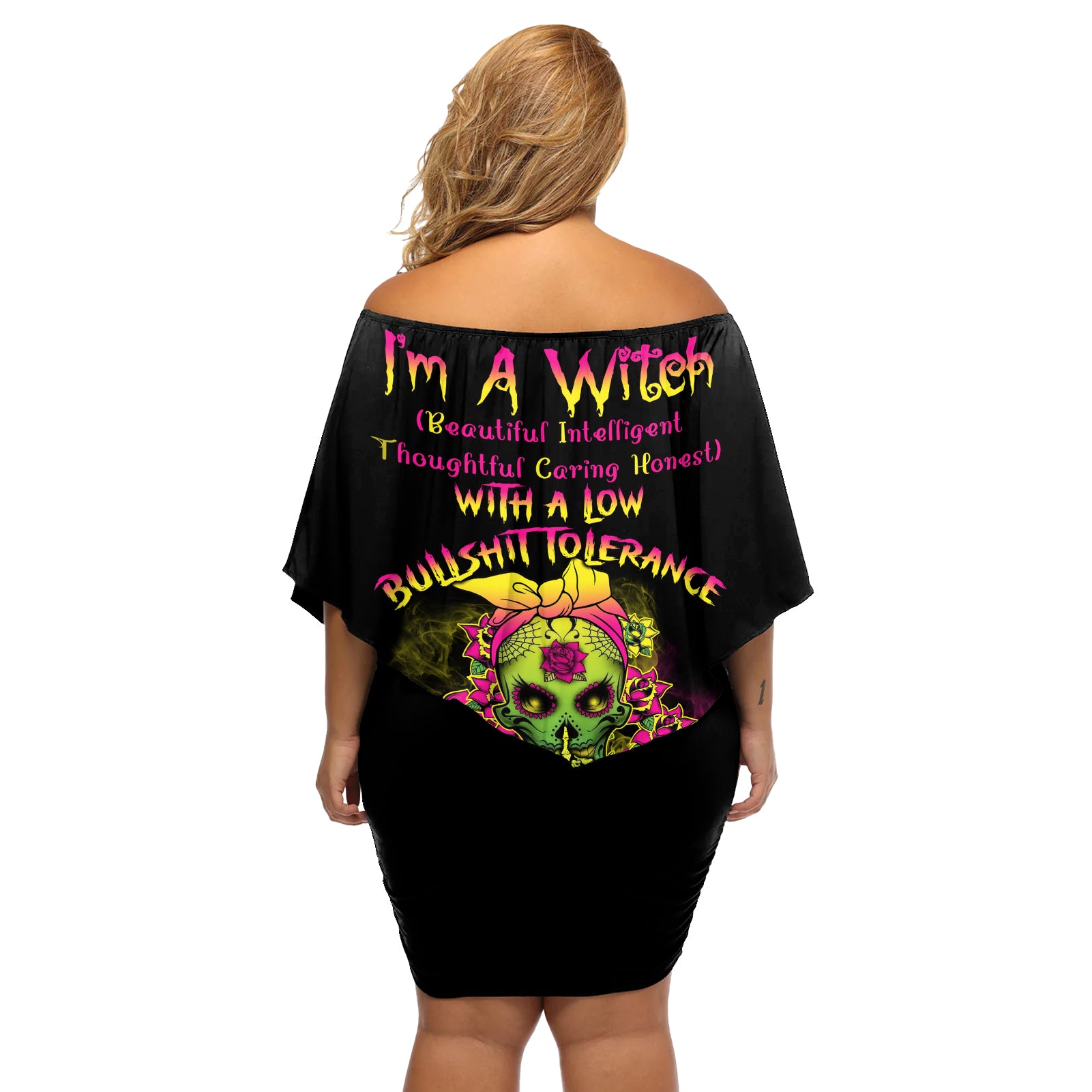 I'm A B With A Low Bullshit Tolerance Don't Try Me Off Shoulder Short Dress - Wonder Print Shop