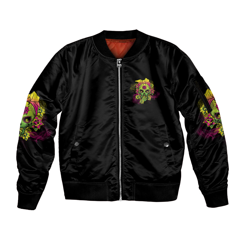 I'm A B With A Low Bullshit Tolerance Don't Try Me Sleeve Zip Bomber Jacket - Wonder Print Shop