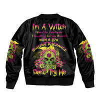 I'm A B With A Low Bullshit Tolerance Don't Try Me Sleeve Zip Bomber Jacket - Wonder Print Shop